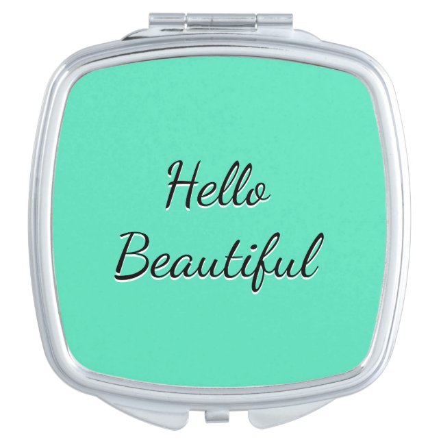 Hello Beautiful Teal Compact Mirror (Front)