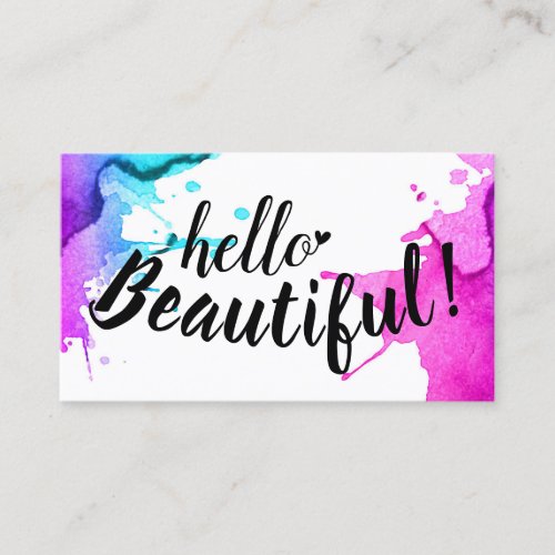 Hello Beautiful Typography Elegant Watercolor Business Card