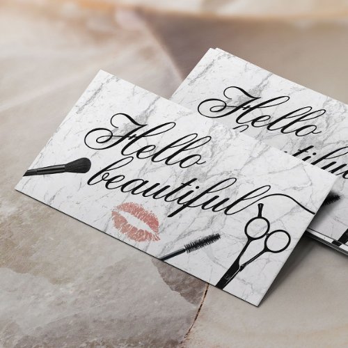 Hello Beautiful Typography Hair  Makeup Artist Business Card