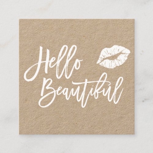 Hello beautiful typography lips white on kraft square business card