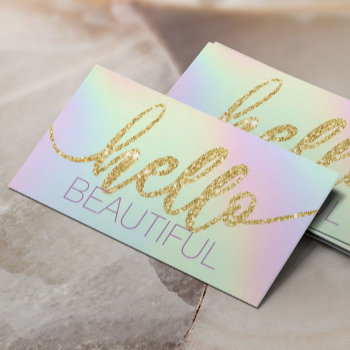 Hello Beautiful Typography Pastel Holographic Business Card by cardfactory at Zazzle
