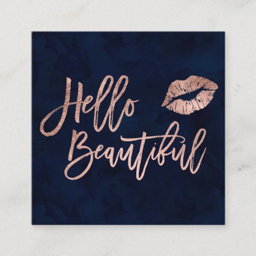 Hello beautiful typography rose gold kiss blue square business card