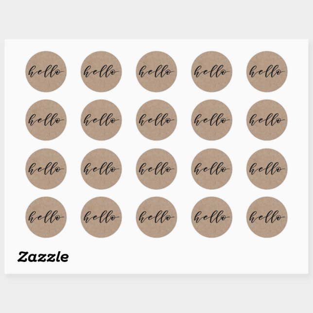 "Hello" Beautiful Typography Script Rustic Kraft Classic Round Sticker (Sheet)