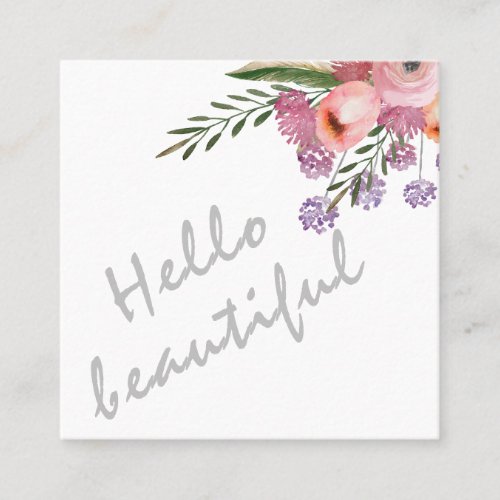 Hello beautiful typography trendy boho floral square business card