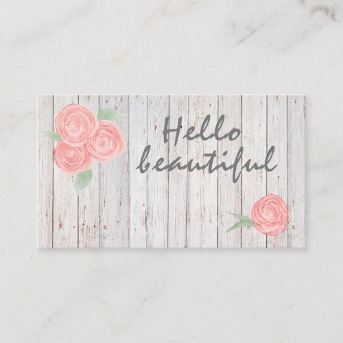Hello beautiful typography trendy boho roses business card