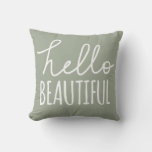 Hello Beautiful Typography Whimsical Girly Grey Throw Pillow at Zazzle