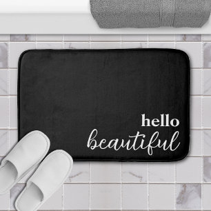 Hello Beautiful Typography White & Black Bath Mat