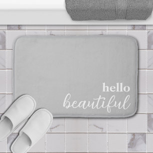 Hello Beautiful Typography White & Grey Bath Mat