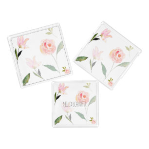 Hello Beautiful Watercolor Floral Acrylic Tray