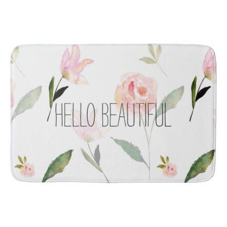 Hello Beautiful Watercolor Floral Bathroom Mat