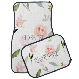 Hello Beautiful Watercolor Floral Car Floor Mat