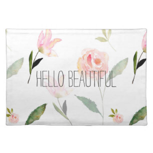 Hello Beautiful Watercolor Floral Cloth Placemat
