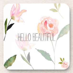 Hello Beautiful Watercolor Floral Coaster