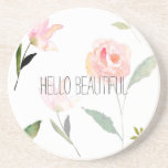 Hello Beautiful Watercolor Floral Drink Coaster