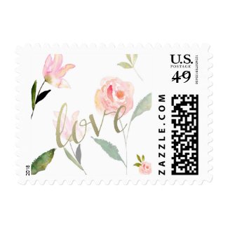 Hello Beautiful Watercolor Floral Gold Love Postage Stamps at UniqueRusticWeddingInvitations.com