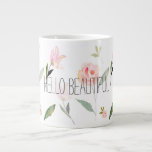 Hello Beautiful Watercolor Floral Large Coffee Mug at Zazzle