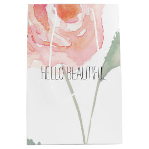Hello Beautiful Watercolor Floral Medium Gift Bag