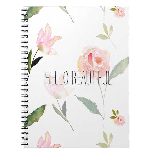 Hello Beautiful Watercolor Floral Notebook (Front)