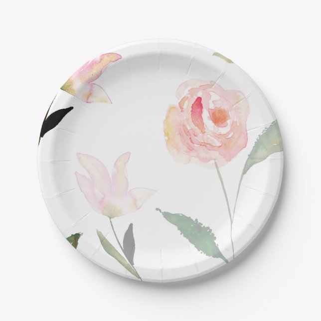 Hello Beautiful Watercolor Floral Paper Plates (Front)