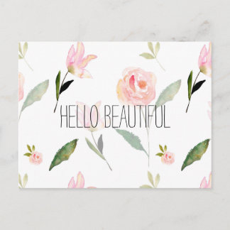 Hello Beautiful Watercolor Floral Postcard