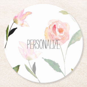 Hello Beautiful Watercolor Floral Round Paper Coaster