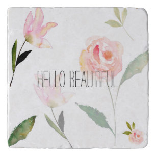 Hello Beautiful Watercolor Floral Trivet