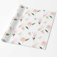 White and Pink Watercolor Roses Black Background Wrapping Paper