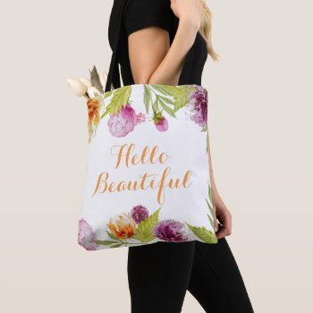 Hello Beautiful Watercolor Garden Flowers Tote Bag by UrHomeNeeds at Zazzle