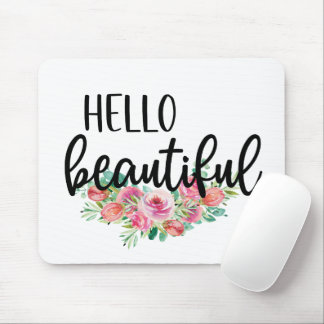 Hello Beautiful Watercolor Roses Typography chic Mouse Pad