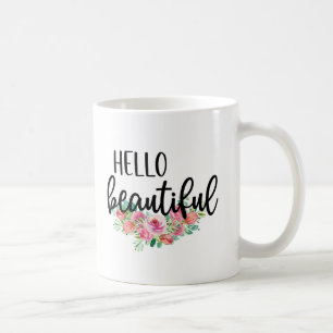 Hello Beautiful Watercolor Roses Typography Modern Coffee Mug