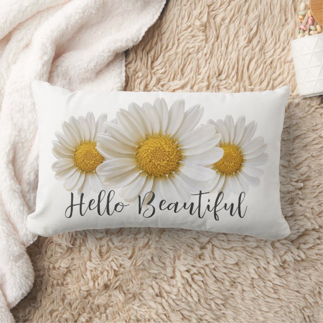 Hello Beautiful White Daisies Floral Lumbar Pillow (Blanket)
