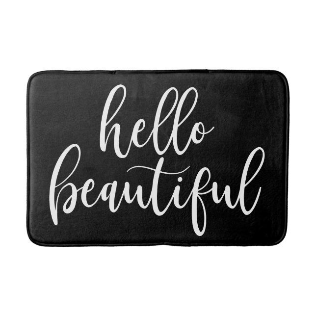 Hello Beautiful White Script Bathroom Mat (Front)