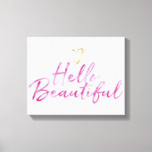 Hello Beautiful with Gold Heart Canvas Print