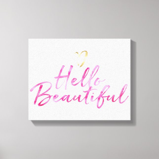 Hello Beautiful with Gold Heart Canvas Print (Front)