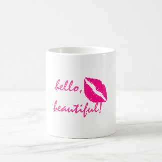 Hello Beautiful with Pink Lipstick Coffee Mug