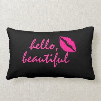 Hello Beautiful with Pink Lipstick Lumbar Pillow