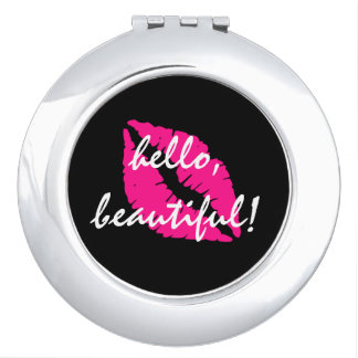 Hello Beautiful with Pink Lipstick Makeup Mirror