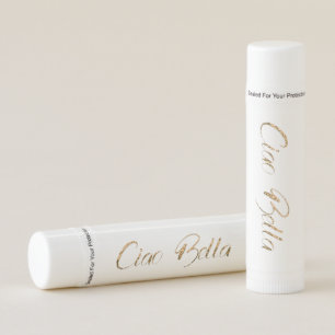 Hello Beauty Ciao Bella White Gold Glitter Script Lip Balm