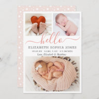 Hello Birth Announcement Cards Photo Collage Card