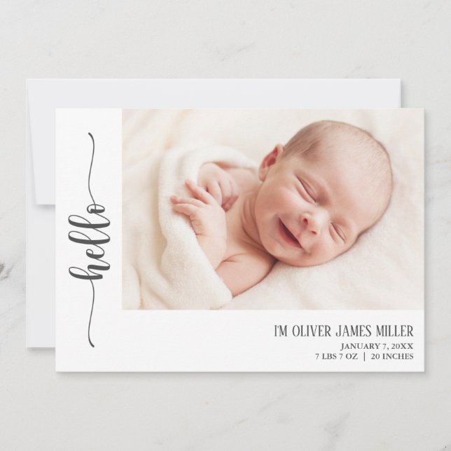 Hello Birth Announcement Photo Card (Front)
