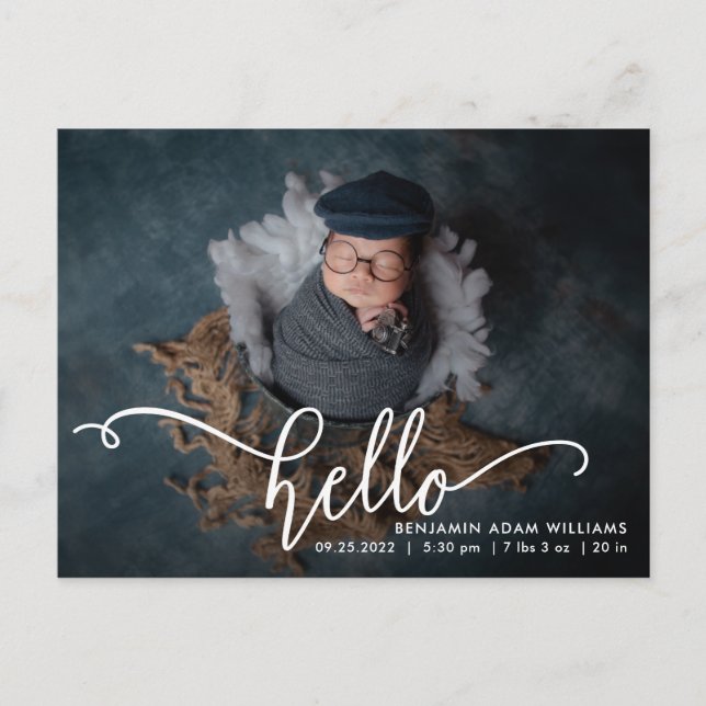 Hello Birth Announcement & Thank You Postcard (Front)