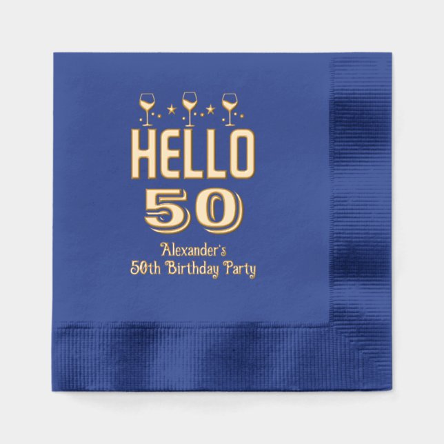 Hello Birthday / Anniversary Any Age Wine Glasses  Foil Napkins (Front)