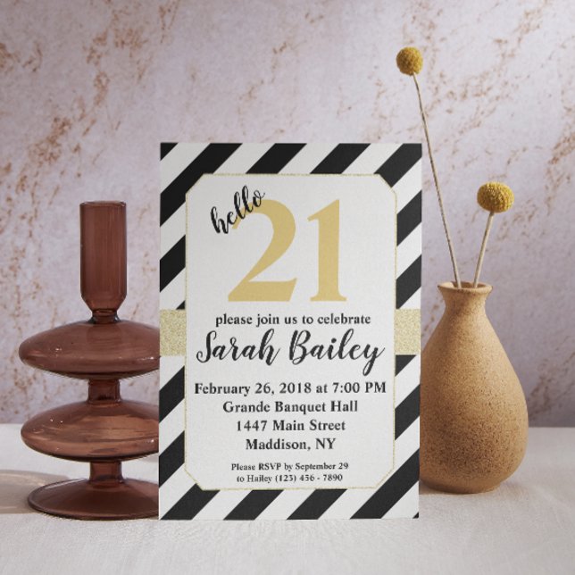 Hello Black and Gold Glitter Birthday Invite (Creator Uploaded)