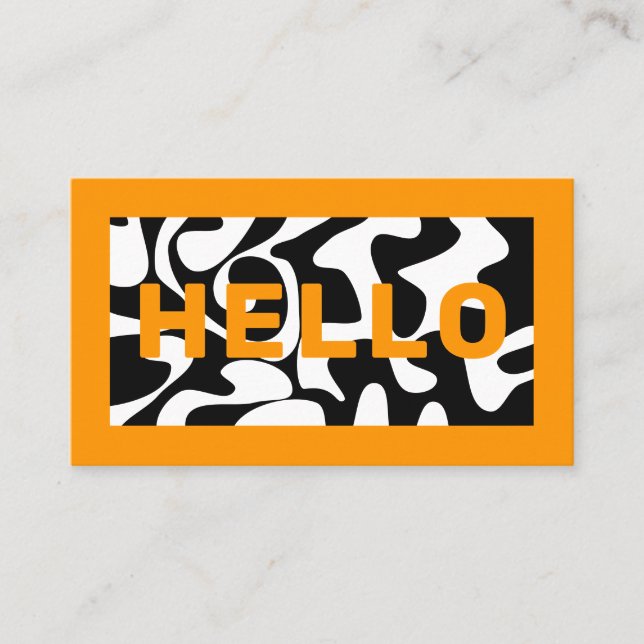 Hello Black And Orange Business Cards With Border (Front)