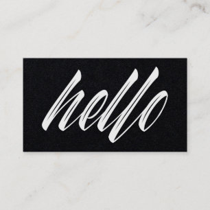 Hello Black and White Minimalist Modern Script Business Card