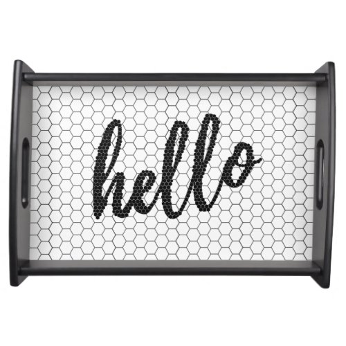 Hello Black And White Tile Design Serving Tray