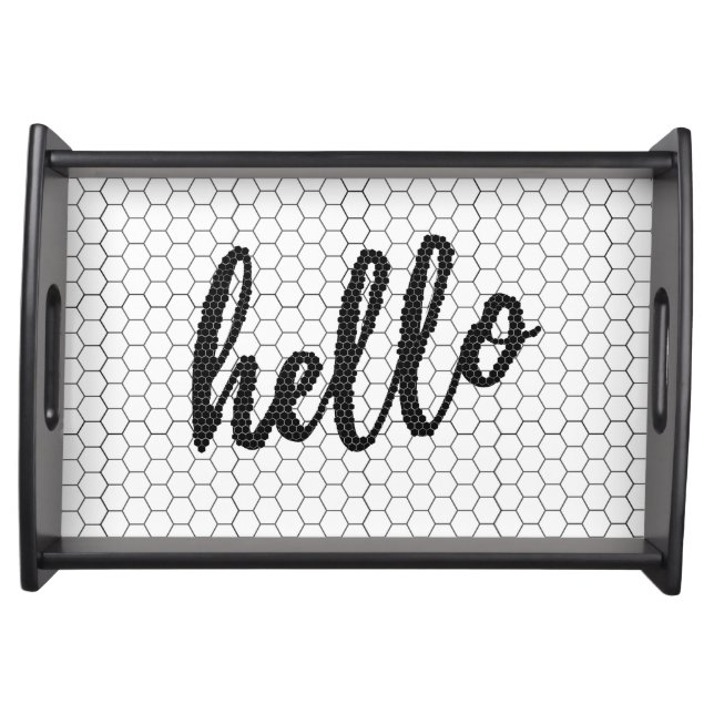"Hello" Black And White Tile Design Serving Tray (Front)