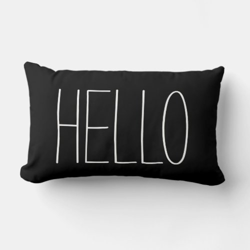 Hello Black and White Typography Quote Lumbar Pillow