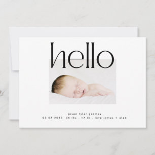 hello black bold modern simple text birth announ announcement
