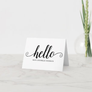 Hello Black Script Cute Modern Elegant Girly Chic Note Card